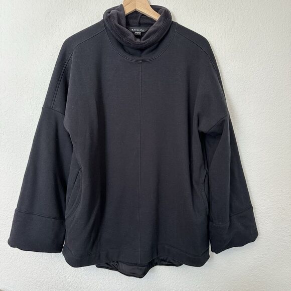 Athleta Double Cozy Karma Sweater Funnel Neck Black Size Medium Pullover EUC - Picture 1 of 7